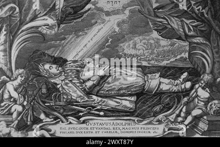 The Death of Gustavus Adolphus of Sweden, engraving by John Hulsmann, 17th century Stock Photo