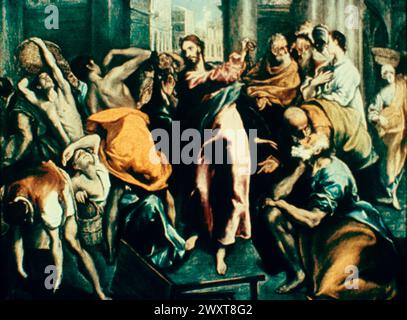 Christ Driving the Traders from the Temple, painting by Greek artist El Greco, 16th century Stock Photo