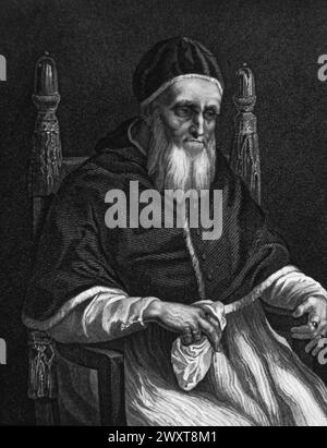 Portrait of Pope Julius II, Renaissance prince and patron of the arts, engraving after Raphael, Italy 16th century Stock Photo