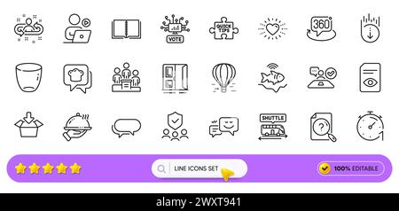Get box, Search document and Book line icons for web app. Pictogram icon. Line icons. Vector Stock Vector