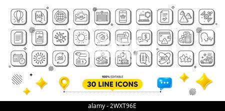 Augmented reality, Globe and Breathing exercise line icons pack. For web app. 3d design elements. Vector Stock Vector