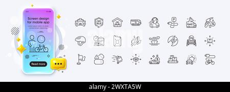 Cash transit, Fake news and Rise price line icons for web app. Pictogram icon. Phone mockup gradient screen. Vector Stock Vector