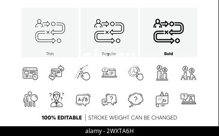 UX line icons. AB testing, Journey path map and Question mark. Linear icon set. Line icons. Vector Stock Vector