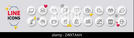 Time management, Fraud and Volunteer line icons. For web app, printing. White buttons 3d icons. Vector Stock Vector