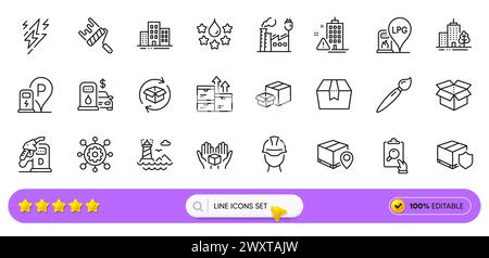 Filling station, Lighthouse and Buildings line icons for web app. Pictogram icon. Line icons. Vector Stock Vector