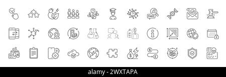 Fake news, Chemistry dna and Video conference line icons. For web app, printing. Line icons. Vector Stock Vector