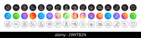 Time management, Voice wave and Marketplace line icons. For web app, printing. Round icon buttons. Vector Stock Vector