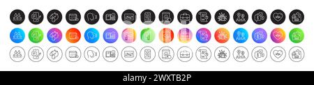 Portfolio, Timer and Accounting line icons. For web app, printing. Round icon buttons. Vector Stock Vector