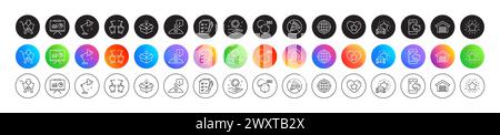 Presentation, Employee hand and Car review line icons. For web app, printing. Round icon buttons. Vector Stock Vector