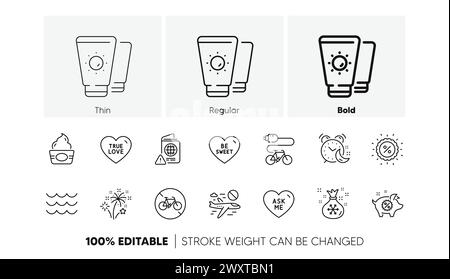 Waves, Ice cream and Ask me line icons. For web app, printing. Line icons. Vector Stock Vector