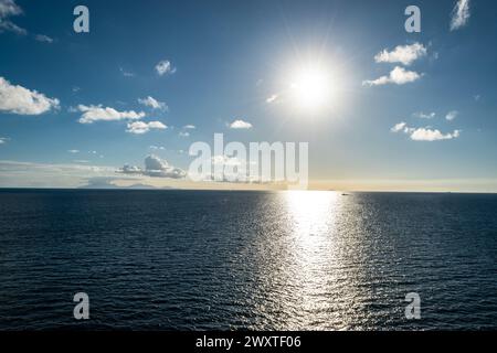 Seascape with sun reflection in the water. Caribbean Sea. Stock Photo