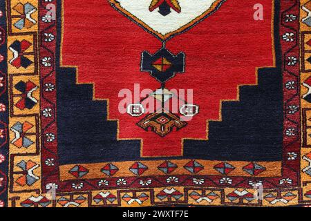 Textures and patterns in color from woven carpets. Stock Photo