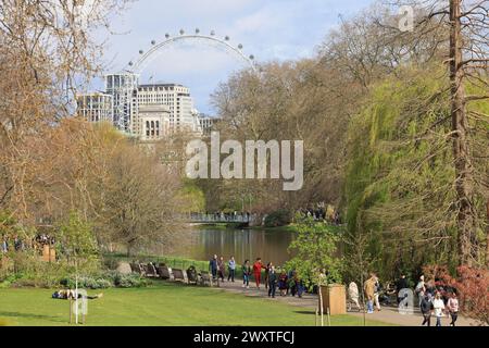 The weather was better than expected on Easter Monday on April 1st 2024, in St James Park, central London, UK Stock Photo