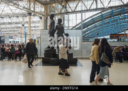 London 2 April 2024 . The National Windrush monument by Basil Watson at Waterloo station which commemorates the British West Indian immigrants who came to the United Kingdom on board HMT Empire Windrush in 1948. Campaigners have criticised the Home Office for delays after several people died without receiving payments. Credit: amer ghazzal/Alamy Live News Stock Photo