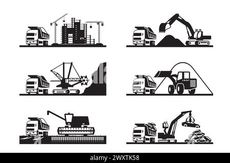 Dump trucks for different industries - vector illustration Stock Vector
