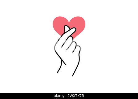 Pink heart symbol with finger hand. Korean love sign, mini I love you Stock Vector