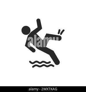 Falling person silhouette pictogram. Caution sign. Isolated on white background. Vector illustration Stock Vector