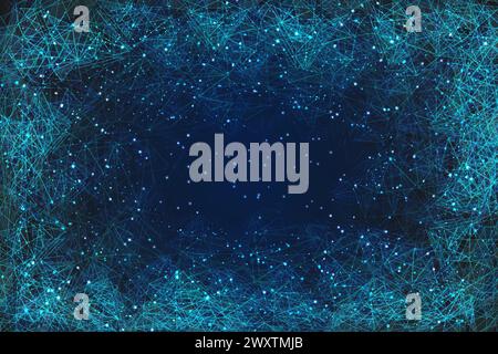 Abstract blue background. Polygonal low poly wireframe illustration looks like stars in the blask night sky in spase or flying glass shards. Digital w Stock Vector