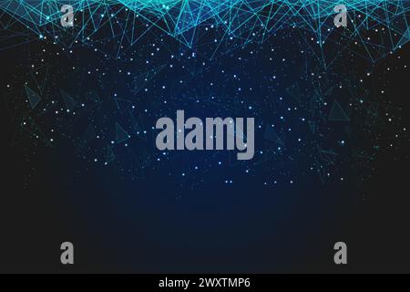 Abstract blue background. Polygonal low poly wireframe illustration looks like stars in the blask night sky in spase or flying glass shards. Digital w Stock Vector