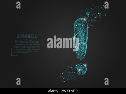 Abstract isolated blue image of a exclamation mark. Polygonal illustration looks like stars in the blask night sky in spase or flying glass shards Stock Vector