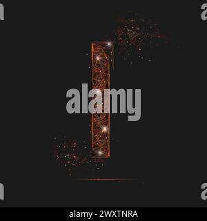 Abstract isolated orange image of a number one. Polygonal illustration looks like stars in the blask night sky in spase or flying glass shards Stock Vector