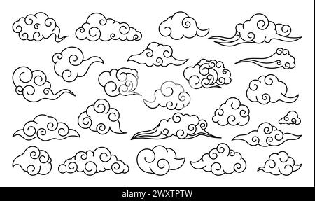 Mystic clouds, elements of traditional oriental cloudy ornament, asian style sky, vector Stock Vector