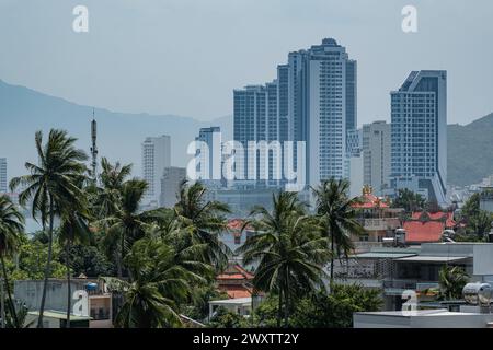 Cityscape view of Nha Trang, daytime view of Nha Trang city, popular tourist destination in Vietnam. Famous city for cultural tourism in central Vietn Stock Photo