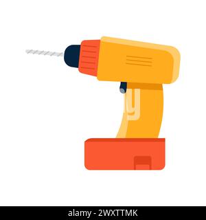 Electric screwdriver tool. Electrician tools, electrician supplies flat vector illustration Stock Vector