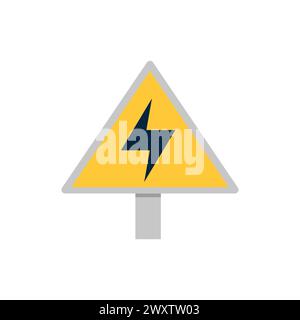 High voltage warning sign. Electrician tools, electrician supplies flat vector illustration Stock Vector