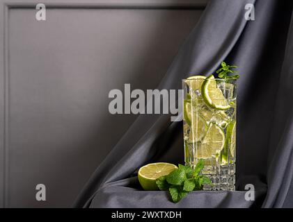 Blank drink photography of cocktail; mojito, beverage; drink; tonic; lemonade; lime; mint, ice; bar; soda; freshness Stock Photo