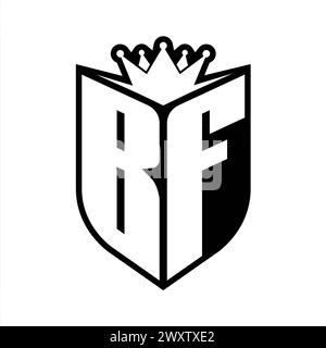 BF Letter bold monogram with shield shape and sharp crown inside shield black and white color design template Stock Photo