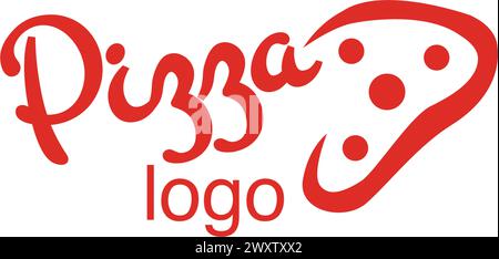 Creative red slice of cheese pizza. Logo vector design symbol Stock Vector