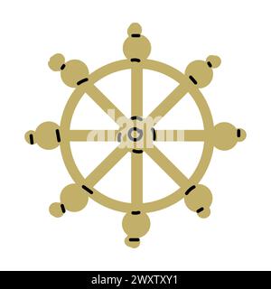 Cartoon ship wheel. Doodle helm of ship. Vector illustration can used for baby shower nautical party, poster and cards. Stock Vector