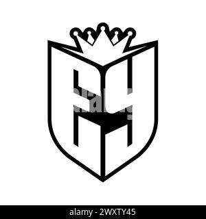 EY Letter bold monogram with shield shape and sharp crown inside shield black and white color design template Stock Photo