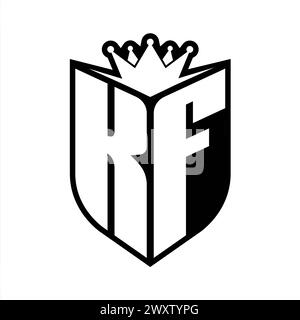 KF Letter bold monogram with shield shape and sharp crown inside shield black and white color design template Stock Photo