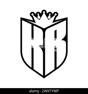 KR Letter bold monogram with shield shape and sharp crown inside shield black and white color design template Stock Photo