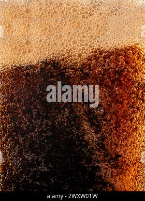 Macro photography of soda, cola, drink; beverage; freshness; cocktail; foam, bubble, thirst, refreshing; liquid; bar Stock Photo