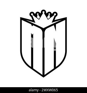 MN Letter bold monogram with shield shape and sharp crown inside shield ...