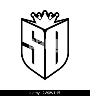 SD Letter bold monogram with shield shape and sharp crown inside shield ...