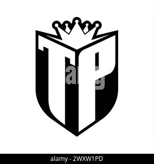 TP Letter bold monogram with shield shape and sharp crown inside shield black and white color design template Stock Photo