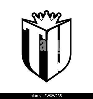 TW Letter monogram with shield shape with crown black and white color ...