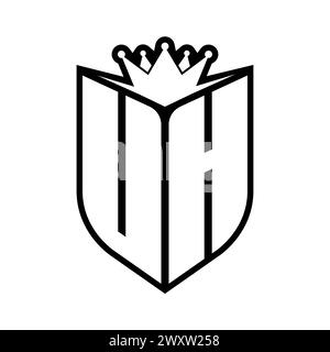 UH Letter bold monogram with shield shape and sharp crown inside shield black and white color design template Stock Photo