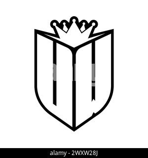 UW Letter bold monogram with shield shape and sharp crown inside shield black and white color design template Stock Photo