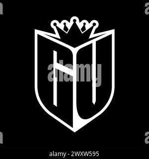 GV Letter bold monogram with shield shape and sharp crown inside shield black and white color design template Stock Photo