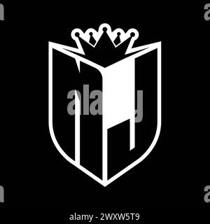 NJ Letter bold monogram with shield shape and sharp crown inside shield black and white color design template Stock Photo