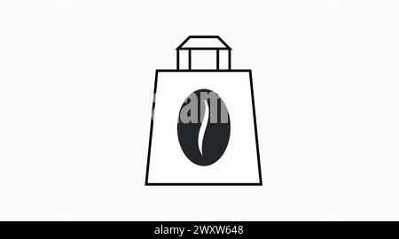 Vector Isolated Black and White Take Away Coffee Bag Icon or Sign Stock Vector
