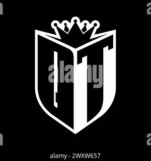 QT Letter bold monogram with shield shape and sharp crown inside shield ...
