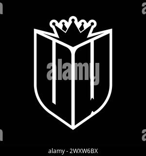 UW Letter bold monogram with shield shape and sharp crown inside shield black and white color design template Stock Photo