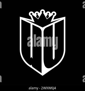 WV Letter bold monogram with shield shape and sharp crown inside shield black and white color design template Stock Photo