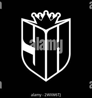 YH Letter bold monogram with shield and crown outline shape with black ...